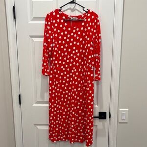 Boden Red and White Polka Dot Long Sleeve Dress Size 14 Long